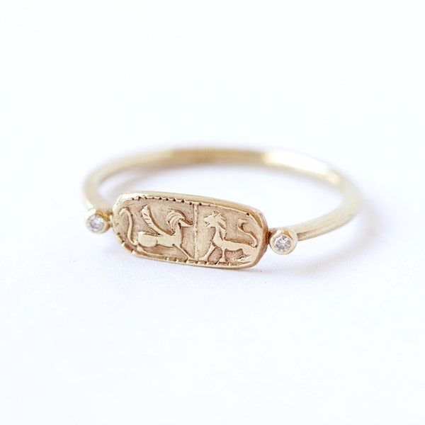 Gold Signet Ring - Gold Lion Ring - 18k Solid Gold