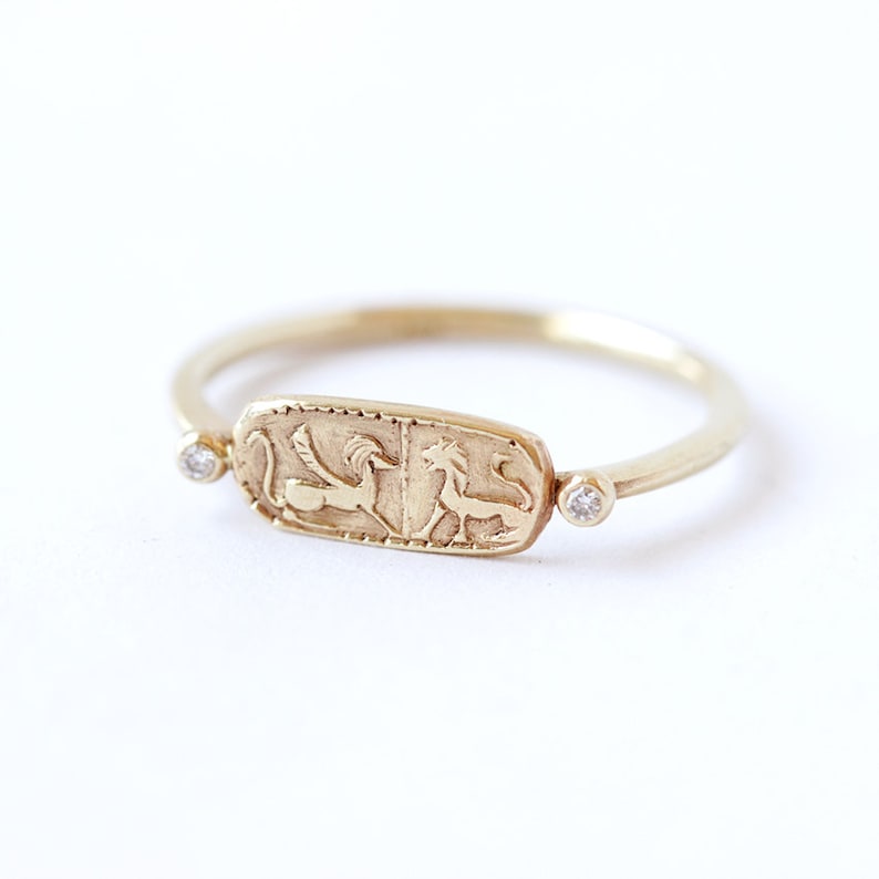 Gold Signet Ring Gold Lion Ring 18k Solid Gold image 1