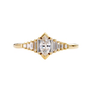 Dainty Deco Engagement Ring with Marquise Diamond