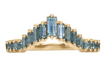 Teal Sapphire Baguette Curved Tiara Ring