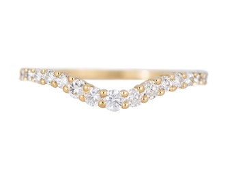 Anillo de bodas con diamantes curvos - Anillo anidado
