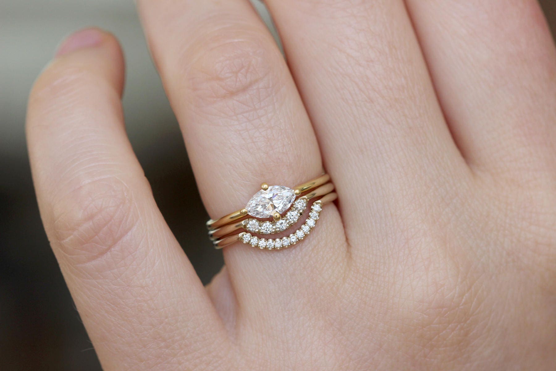 Marquise Wedding Ring Set Three Rings Wedding Set Low Etsy
