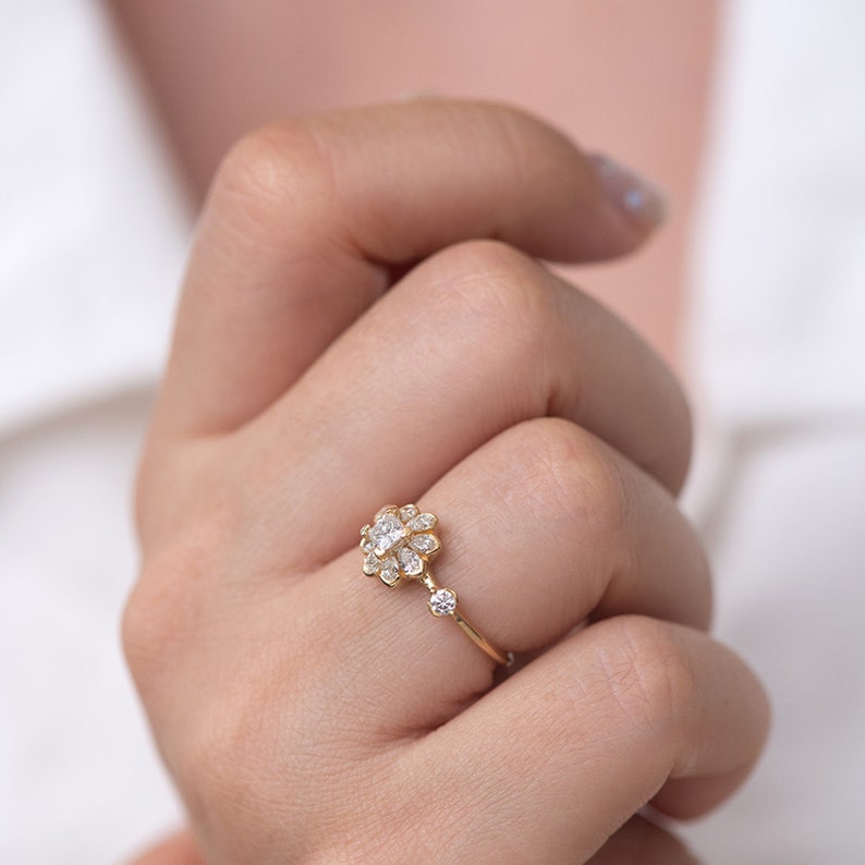 Flower Diamond Engagement Ring With Pear Cut Diamond Petals - Etsy