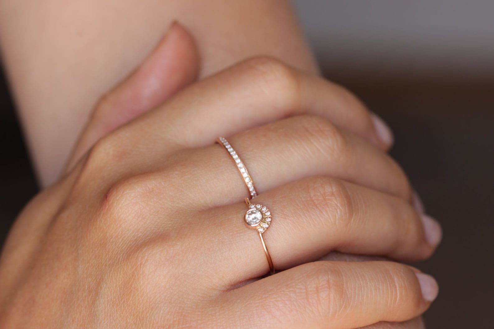 Diamond Ring Dainty Engagement Ring Rose Gold Diamond Ring Etsy