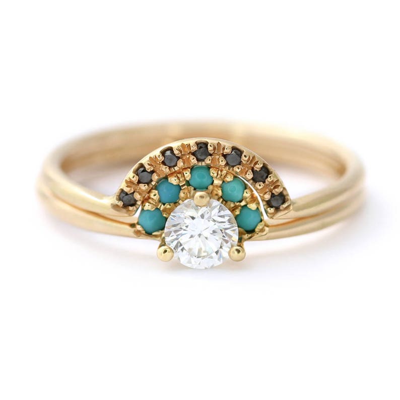 Diamond Turquoise Ring Wedding Ring Set Turquoise Etsy