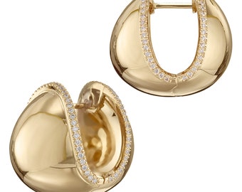 Gold & Diamond Moon Ball Earrings