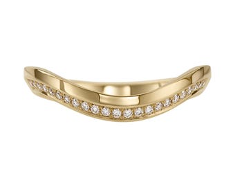 Curved Diamond Pave Nesting Wedding Band 18K Gold