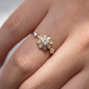 Flower Diamond Engagement Ring With Pear Cut Diamond Petals - Etsy