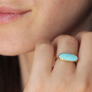 Gold Turquoise Ring, Oval Turquoise Ring, Boho Jewelry, Bezel Set Ring, Large Turquoise Ring, December Birthstone Ring image 4