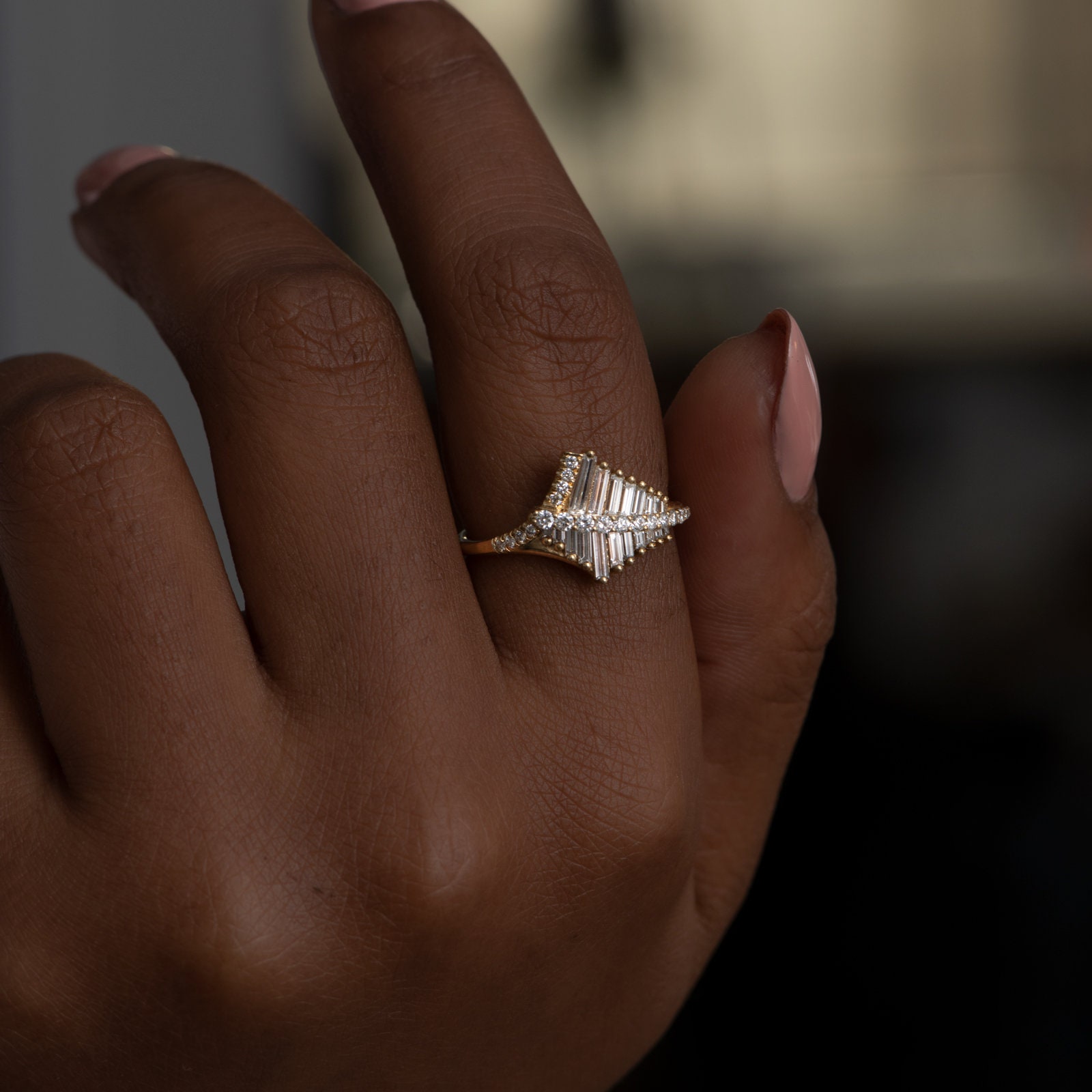 Asymmetrical baguette diamond ring Clearance