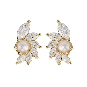 Camellia Diamond & Pearl Stud Earrings