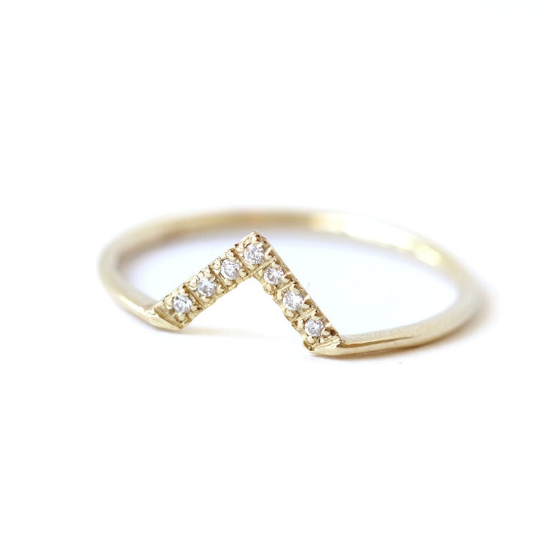 Simple Wedding Ring Set, Bespoke Engagement Ring, Minimalist Wedding Ring Set, Dainty Diamond Ring Set, V Ring, 0.2 Carat Diamond Ring image 4