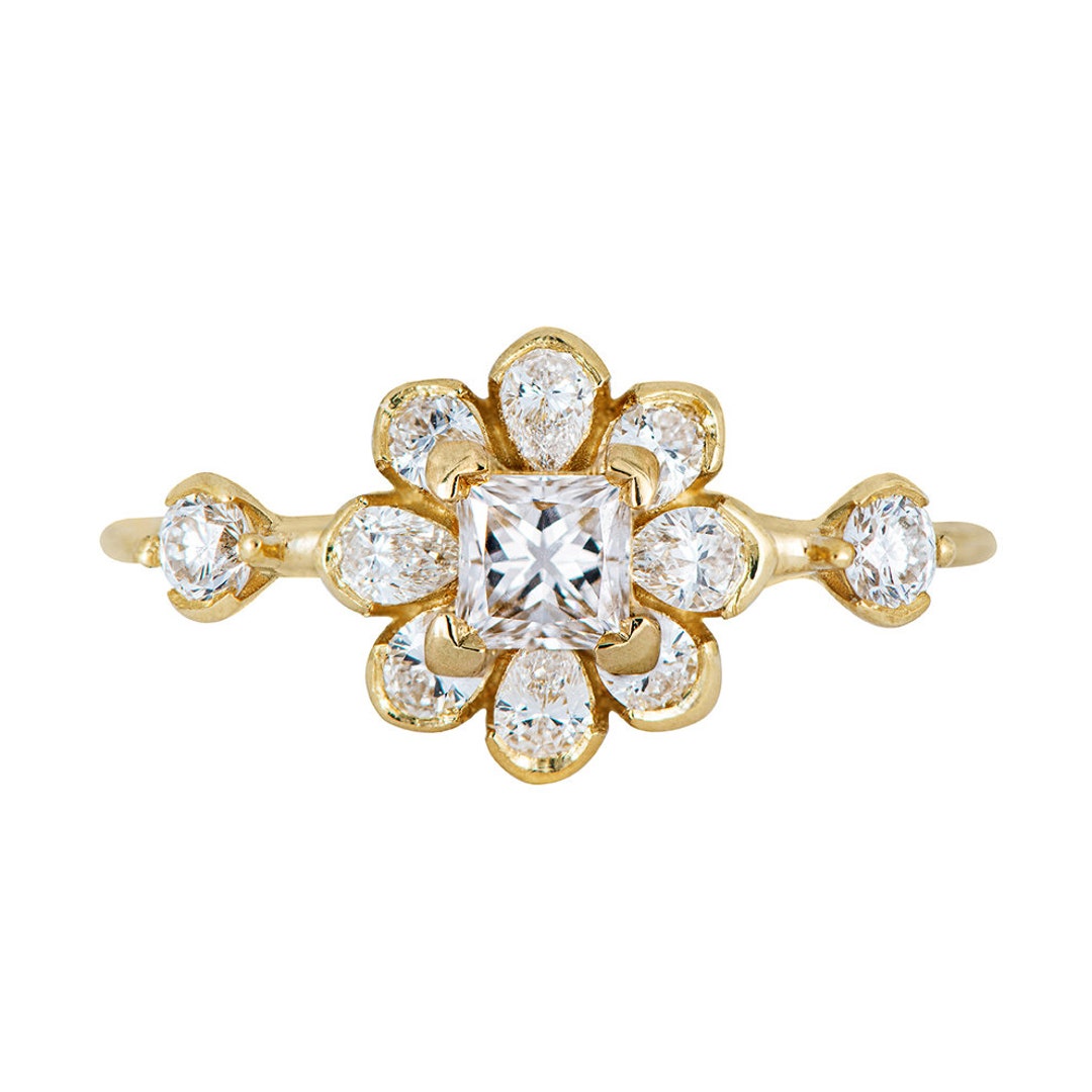 Flower Diamond Engagement Ring With Pear Cut Diamond Petals - Etsy