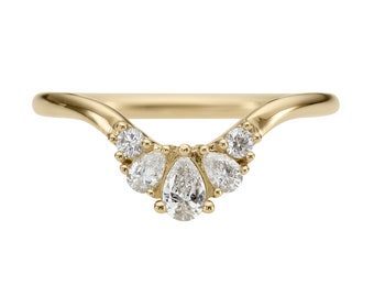 Pear & Brilliant Diamond Crown Nesting Wedding Ring