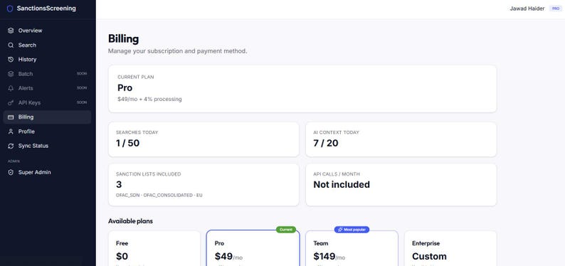 Sanktions-Screening Sasa-Quellcode | OFAC, EU-Compliance-App (React, Supabase) Bild 8