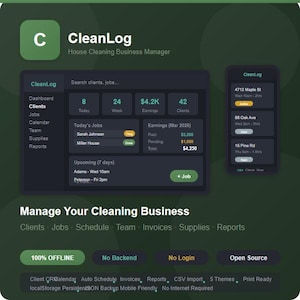 CleanLog / Gestore di attività di pulizie domestiche / Applicazione per servizi a domicilio