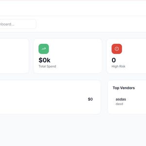 May include: A digital Vendor Management dashboard interface titled VendorHub. The layout includes a sidebar with navigation links and a main area displaying metrics for Active Vendors, Total Spend, High Risk, and Renewals Soon, plus tables for Spend by Category and Top Vendors.