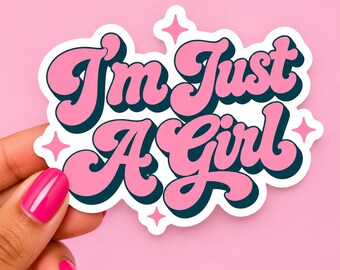 I’m Just A Girl Sticker, Pink Groovy Retro Vinyl Decal, Cute Girly Aesthetic Sticker, Coquette Laptop Water Bottle Sticker, Gift for Her