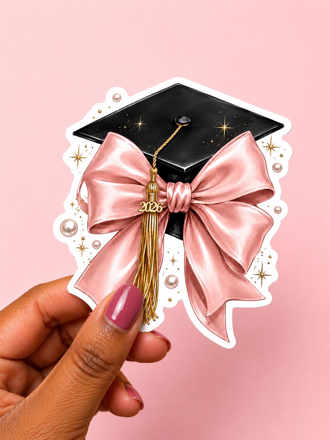 Coquette Graduation Cap Sticker, Class of 2026 Decal, Pink Bow Grad ...
