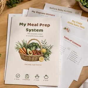 Meal Prep Planner System, Family Dinner, Grocery List (Digital Download)