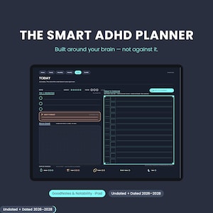 ADHD Digital Planner for iPad | GoodNotes & Notability | Undated + Dated 2026-2028 Executive Function Organizer