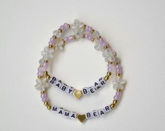 Mama Bear & Baby Bear beaded bracelet set