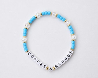 Coffee & Scrubs beaded bracelet. 14k gold plated spacer beads.
