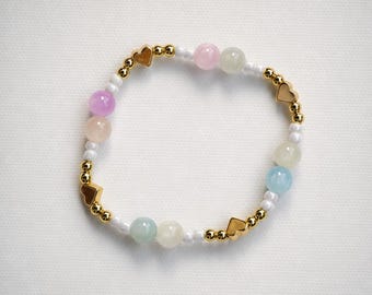 UV Color Changing Beaded Bracelet, 14k Gold Plated Hearts