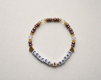Coffee & Books beaded bracelet. 14k gold spacer beads.