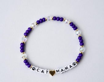 Cat Mama beaded bracelet. 14k gold plated spacer beads.