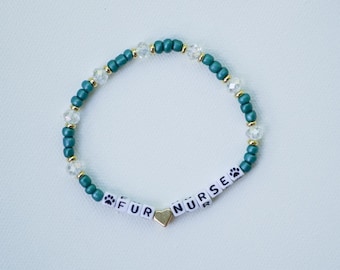 Fur Nurse bracelet. Vet Tech bracelet. 14k gold plated spacer beads.