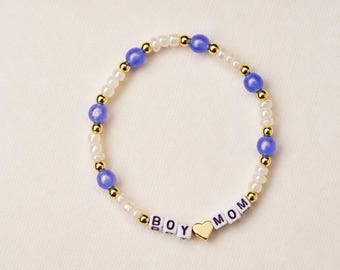 Boy Mom beaded bracelet. 14k gold plated spacer beads.