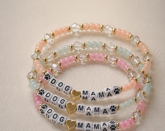 Dog Mama beaded bracelet. 14k gold plated spacer beads.