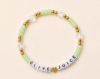 Olive Juice (I love you) beaded bracelet. 14k gold plated spacer beads.