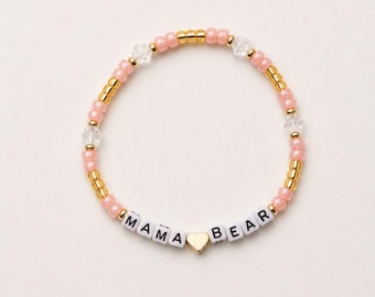 Mama Bear beaded bracelet with 14k gold plated spacers