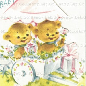 Baby Meisje Jongen Kleine Gift Card DIGITALE AFBEELDING Afdrukbare Download Bear Cubs 1960's Original Size Junk Journal Altered Art Collage Ephemera