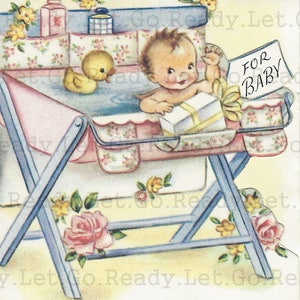 Baby Girl Boy Petite carte-cadeau IMAGE NUMÉRIQUE Imprimable Télécharger 1960's Tiny Original Size Junk Journal Altered Art Collage Ephemera