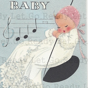 Baby Mädchen Kleine Geschenkkarte DIGITAL BILD Druckbarer Download MusikNotizen 1960er OriginalGröße Junk Journal Verändert Kunst Collage Ephemera