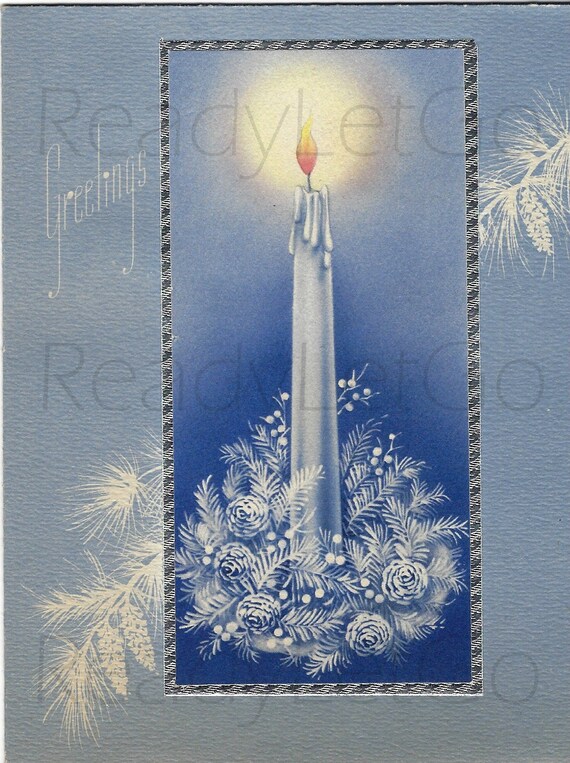 Vintage Christmas Cards 1946 Candles Set of 2 DIGITAL IMAGES Original Size Junk Journal Collage Altered Art Ephemera