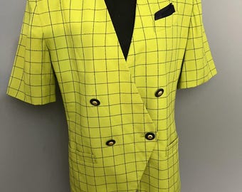 Sears︱Transform SR︱Lime Green and Black Print︱Blazer︱Jacket︱Large︱80's︱90's