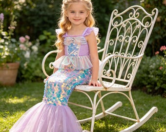 Girls Mermaid Princess Dress, Iridescent Fishtail Gown, Little Mermaid Ariel Costume, Under the Sea Birthday Party Outfit, Photoshoot Dress