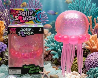 JellySquish Jellyfish Squishy Toy Glitter Stretchy Sensory Fidget Stress Relief Desk Decor Accessory Collectible
