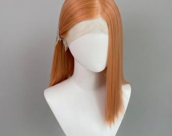 Parrucca sintetica liscia senza colla con frontale in pizzo, in capelli umani color arancione chiaro, con capelli veri, colore arancione chiaro, per donna.