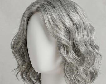 Grey Blonde Lace Front Wig Wavy Bob – Ash Gray Synthetic Wig, Natural Hairline