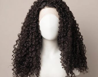 Afro Kinky Curly human hair Wig | Dark Brown Synthetic Natural Look Women Wig Heat Resistant