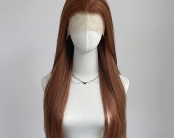 Honey Brown Human Hair Wig | Long Straight Synthetic Glueless Wig Natural Women Wigs