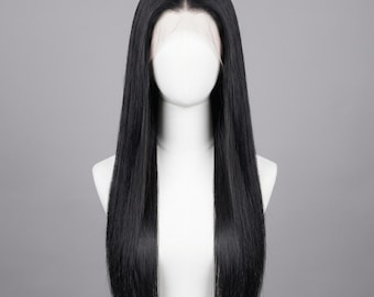Jet Black Long Straight Synthetic Lace Front Wig | Glueless Natural Look Women's Hairpiece