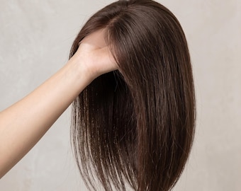 100% Human Hair Topper with Bangs | Natural Volume Hairpiece for Women