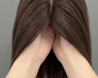 2 PCS/pack Human Hair Topper Wigs | Black Brown Side Swept Bang Hairpieces Women