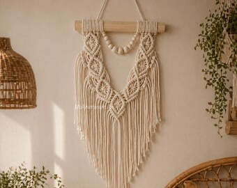 Boho Macrame Wall Hanging, Large Macrame Wall Decor, Handmade Fiber Art, Neutral Wall Art, Bohemian Bedroom Decor GiftBoho Macrame Wall